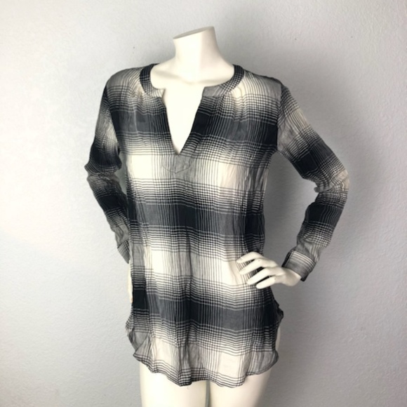 LOFT Tops - LOFT Plaid Split Neck Tunic Top Shirt Over Sized